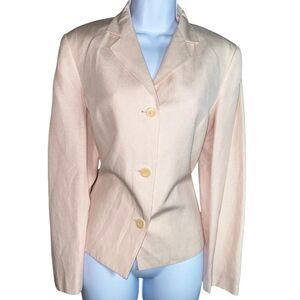 Late 90s Talbots Baby Pink Silk–Linen Blend Blazer + Embroidered Tank Set